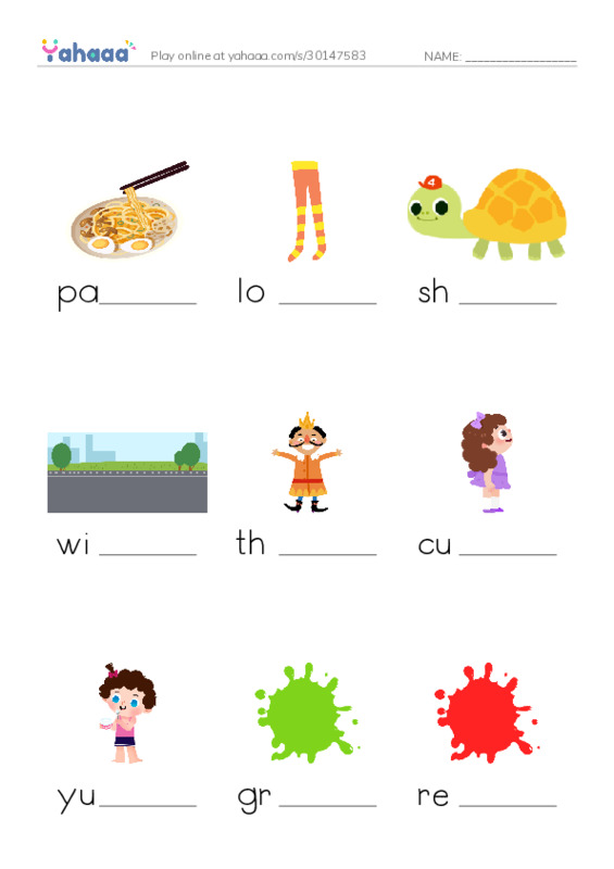 RAZ Vocabulary AAA: Pasta PDF worksheet to fill in words gaps