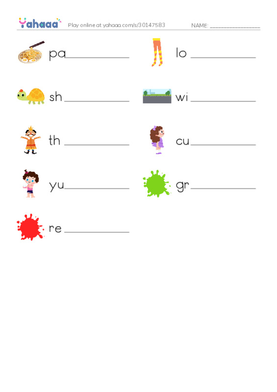 RAZ Vocabulary AAA: Pasta PDF worksheet writing row