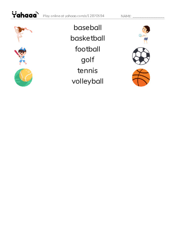 RAZ Vocabulary AAA: Play Ball PDF three columns match words