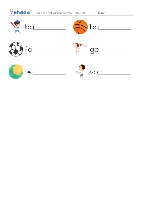 RAZ Vocabulary AAA: Play Ball PDF worksheet writing row