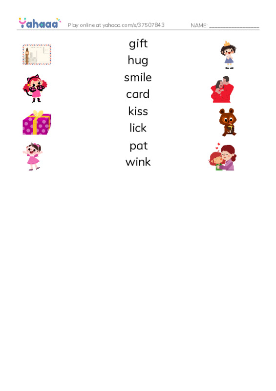 RAZ Vocabulary AAA: Show Some Love PDF three columns match words