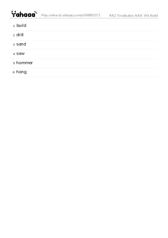 RAZ Vocabulary AAA: We Build PDF words glossary