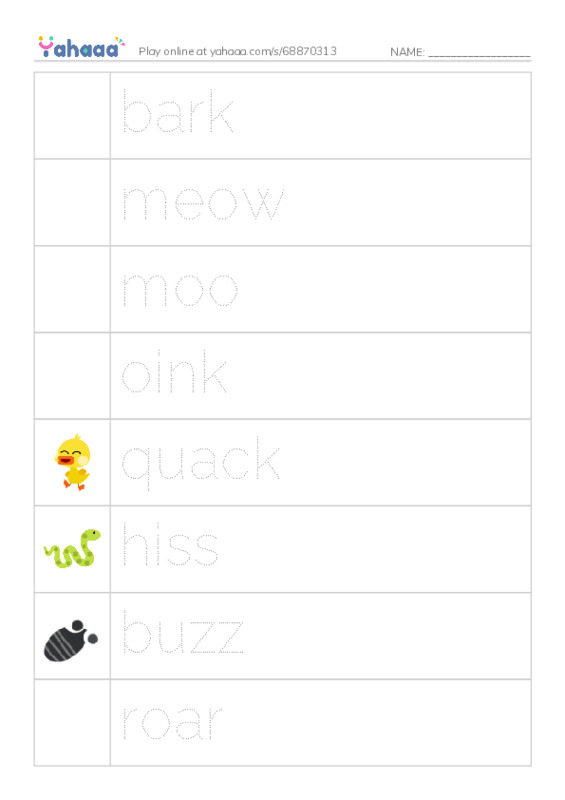 RAZ Vocabulary B: Animal Sounds PDF one column image words