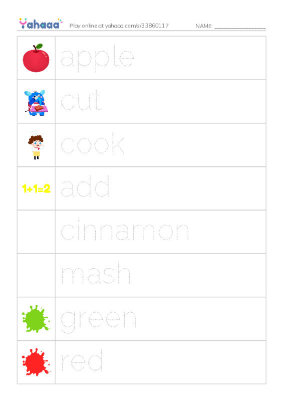 RAZ Vocabulary B: Applesauce PDF one column image words