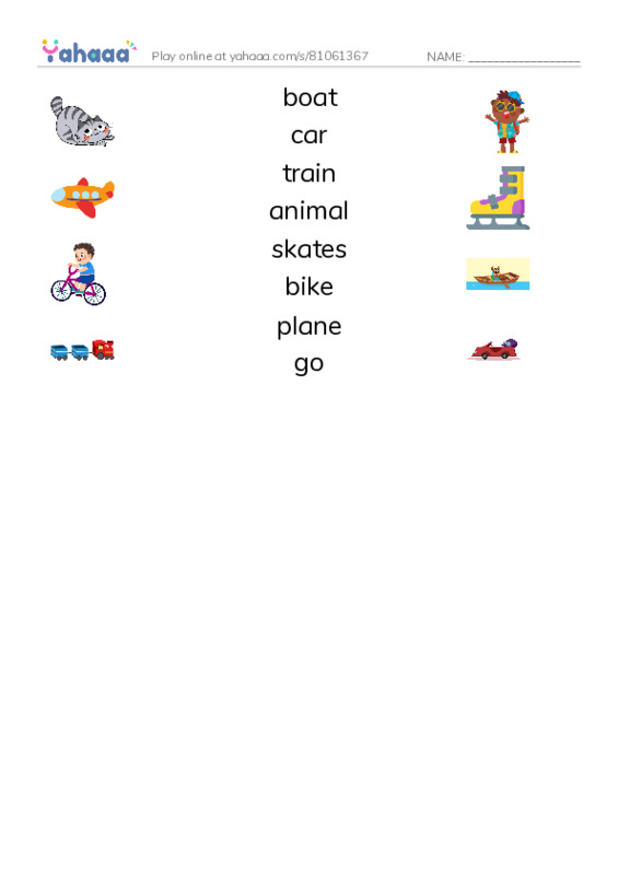 RAZ Vocabulary B: Go Animals Go PDF three columns match words
