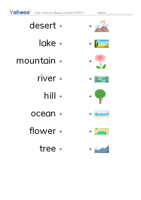 RAZ Vocabulary B: I Love the Earth PDF link match words worksheet