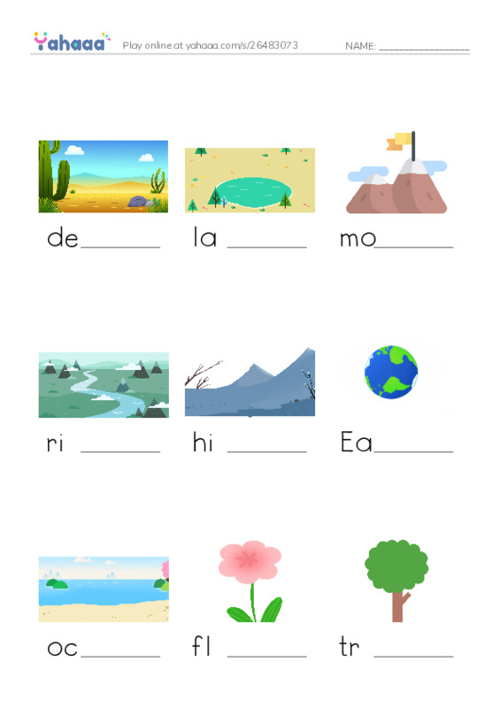 RAZ Vocabulary B: I Love the Earth PDF worksheet to fill in words gaps
