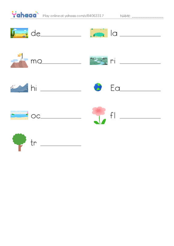 RAZ Vocabulary B: I Love the Earth PDF worksheet writing row