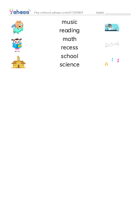 RAZ Vocabulary B: It Is School Time PDF three columns match words