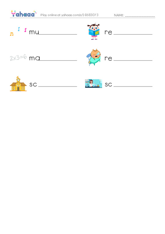 RAZ Vocabulary B: It Is School Time PDF worksheet writing row
