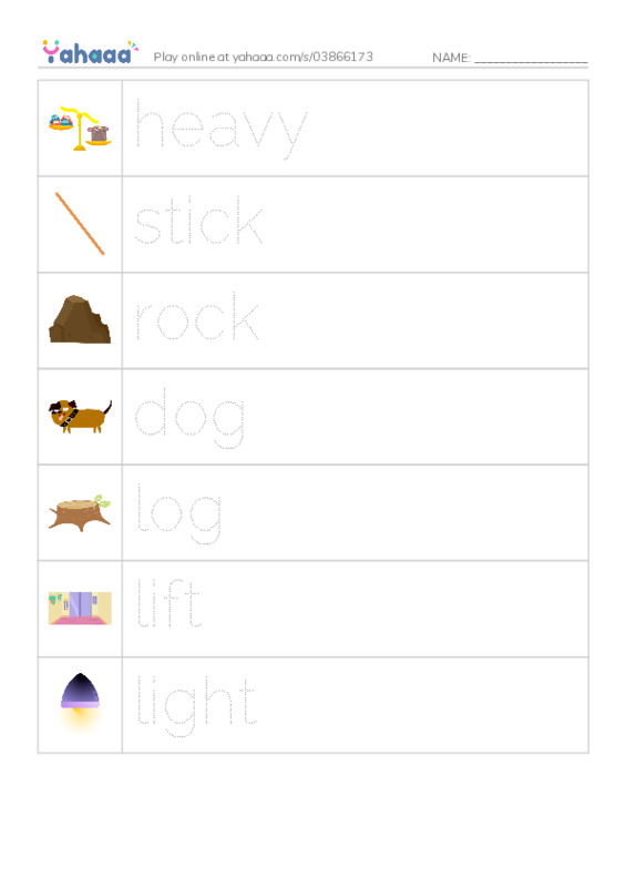 RAZ Vocabulary B: Light and Heavy PDF one column image words