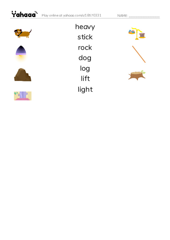 RAZ Vocabulary B: Light and Heavy PDF three columns match words