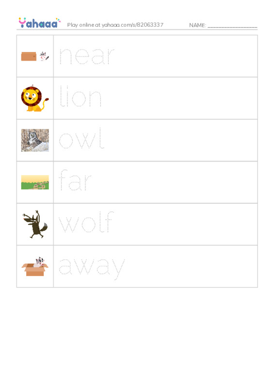 RAZ Vocabulary B: Near and Far Away PDF one column image words