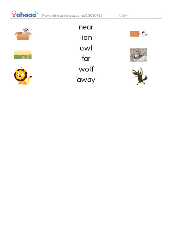 RAZ Vocabulary B: Near and Far Away PDF three columns match words