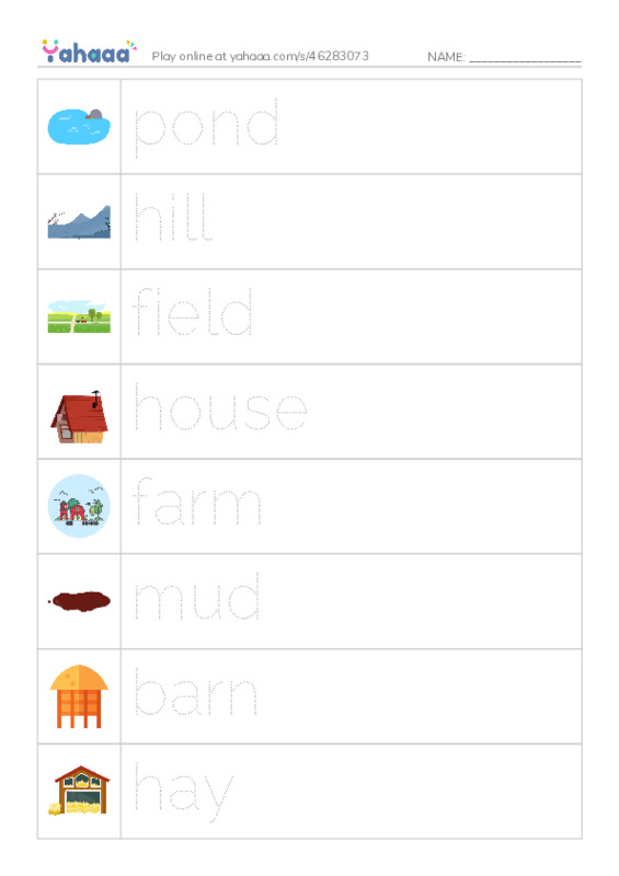 RAZ Vocabulary B: On the Farm PDF one column image words