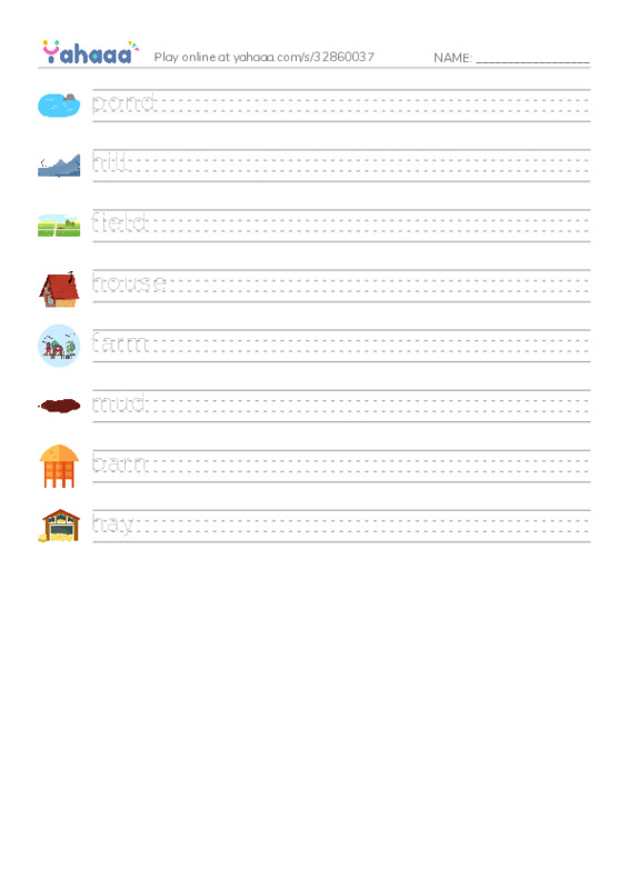 RAZ Vocabulary B: On the Farm PDF write between the lines worksheet