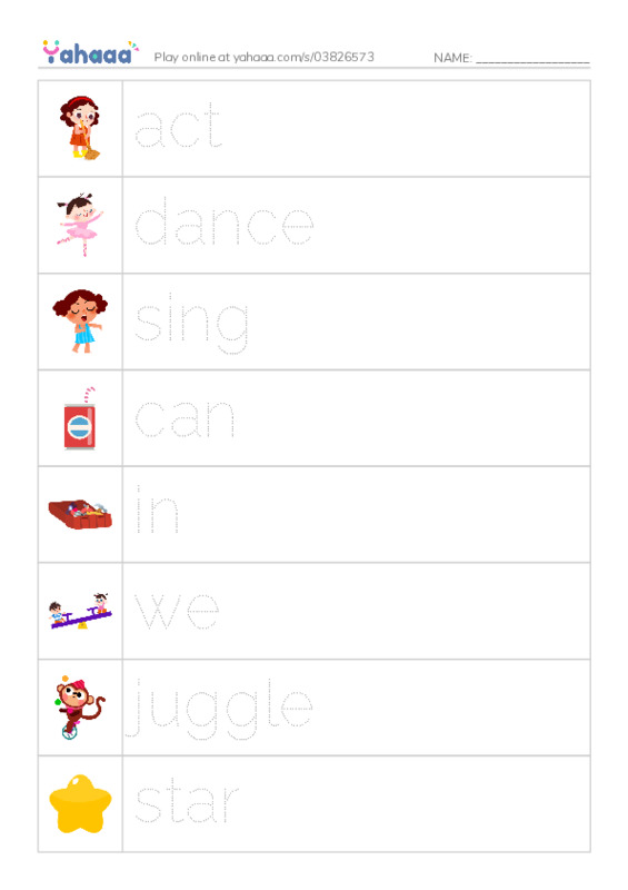 RAZ Vocabulary B: Our Show PDF one column image words