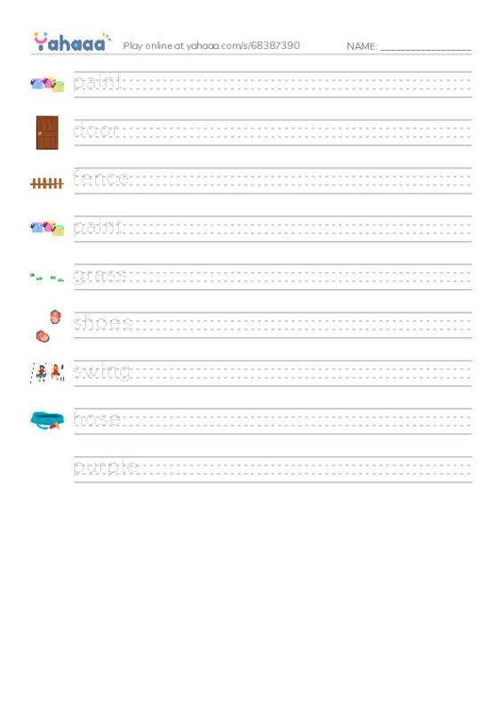 RAZ Vocabulary B: Paint It Purple PDF write between the lines worksheet