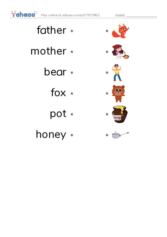 RAZ Vocabulary B: Where PDF link match words worksheet