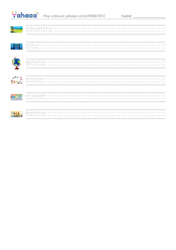 RAZ Vocabulary C: A Place Called Home PDF write between the lines worksheet