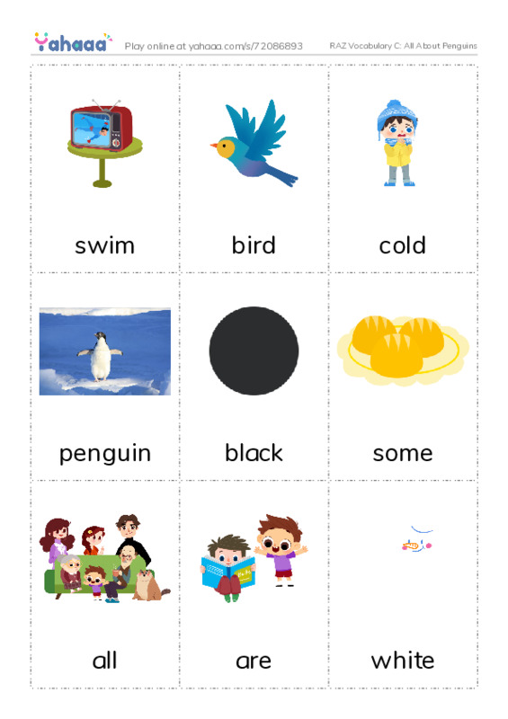 RAZ Vocabulary C: All About Penguins PDF flaschards with images