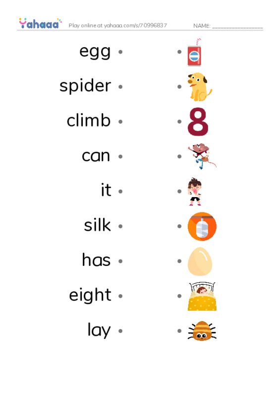 RAZ Vocabulary C: All About Spiders PDF link match words worksheet