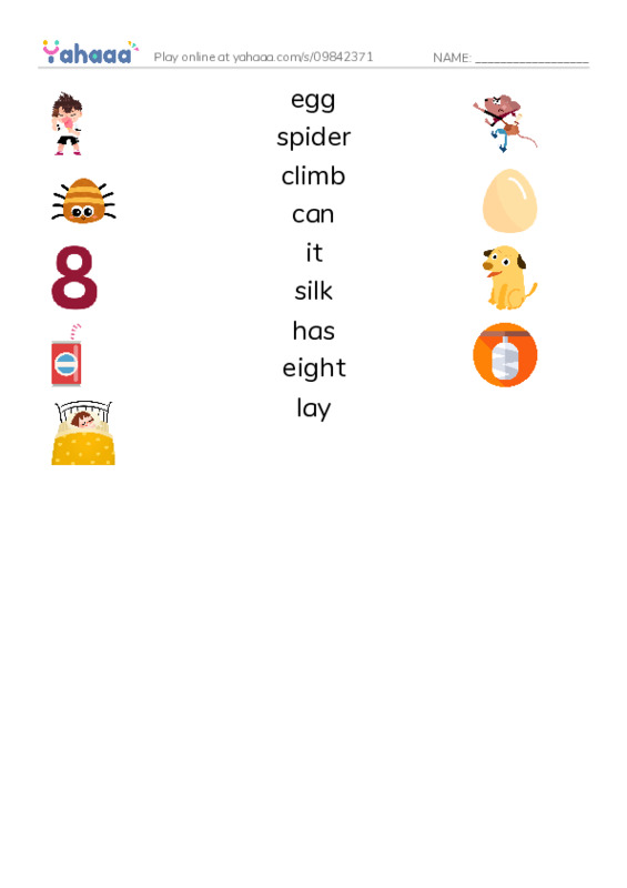 RAZ Vocabulary C: All About Spiders PDF three columns match words