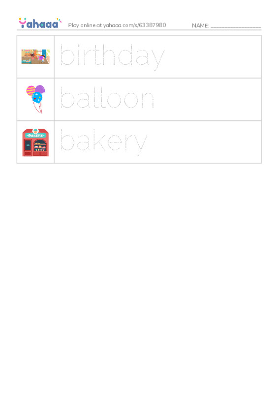 RAZ Vocabulary C: Birthday Party PDF one column image words
