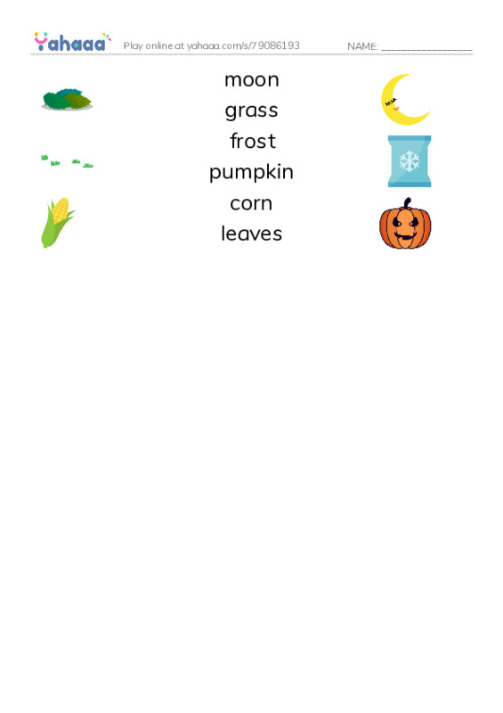 RAZ Vocabulary C: Fall PDF three columns match words