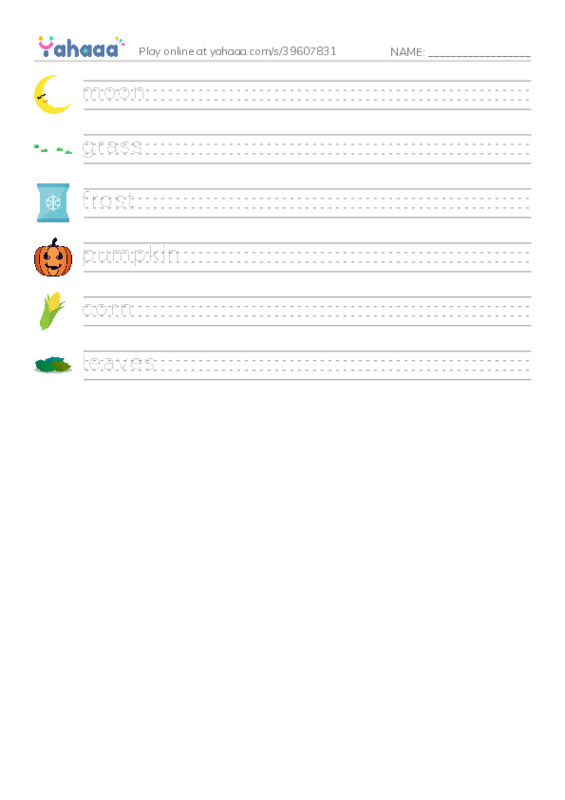 RAZ Vocabulary C: Fall PDF write between the lines worksheet