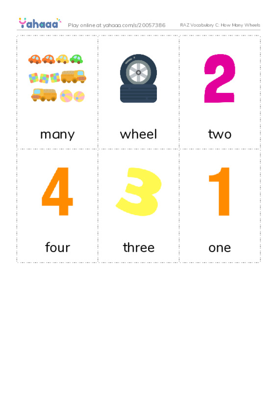 RAZ Vocabulary C: How Many Wheels PDF flaschards with images