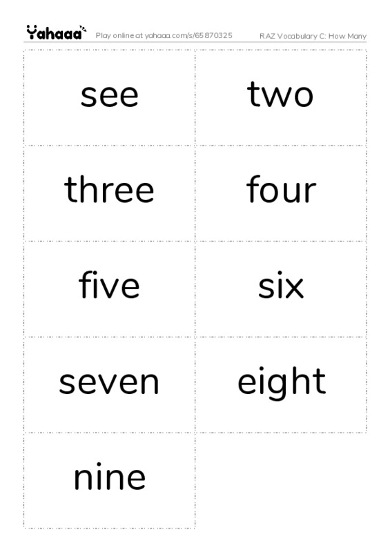 RAZ Vocabulary C: How Many PDF two columns flashcards