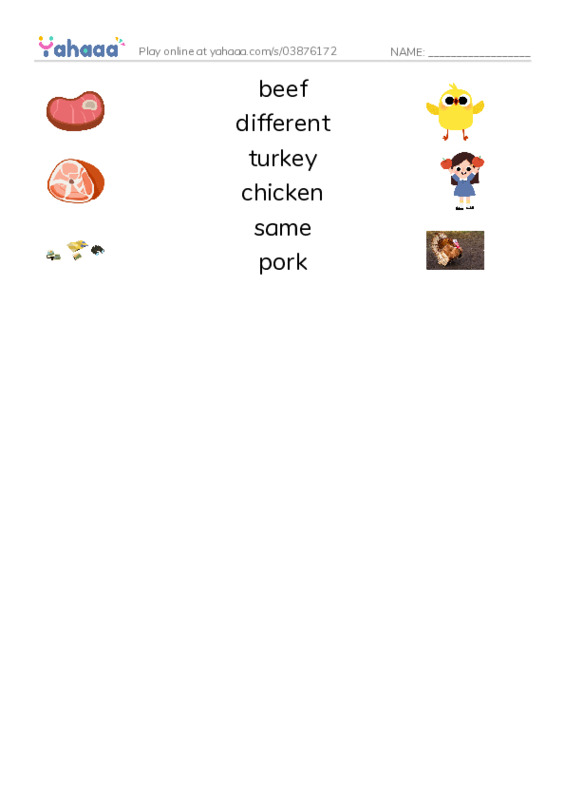 RAZ Vocabulary C: Jack and Lilys Favorite Food PDF three columns match words