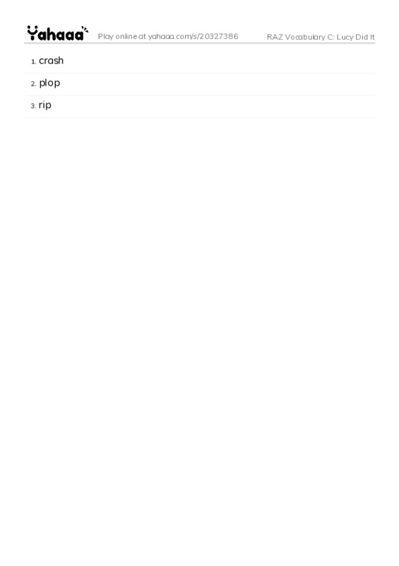 RAZ Vocabulary C: Lucy Did It PDF words glossary