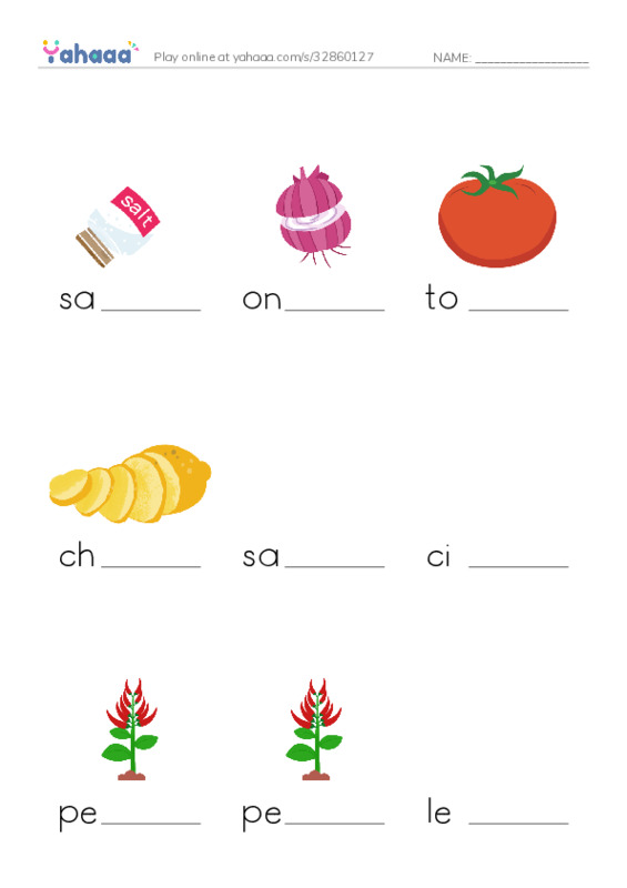 RAZ Vocabulary C: Making Salsa PDF worksheet to fill in words gaps