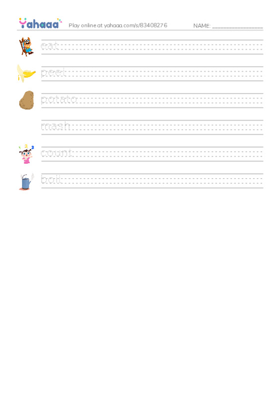 RAZ Vocabulary C: Mash the Potatoes PDF write between the lines worksheet