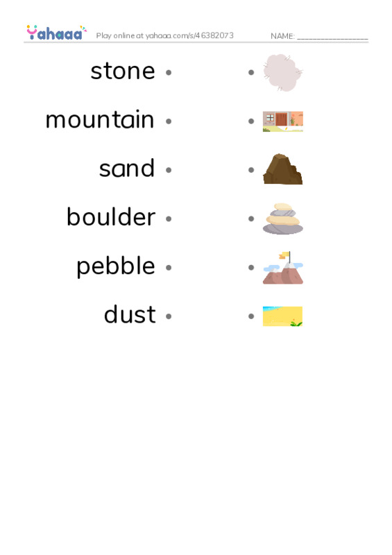 RAZ Vocabulary C: Rocks PDF link match words worksheet