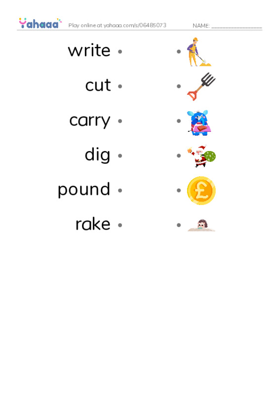RAZ Vocabulary C: Tools PDF link match words worksheet