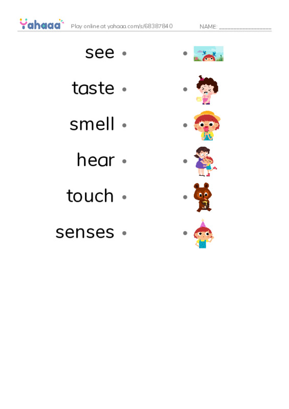 RAZ Vocabulary D: Senses PDF link match words worksheet