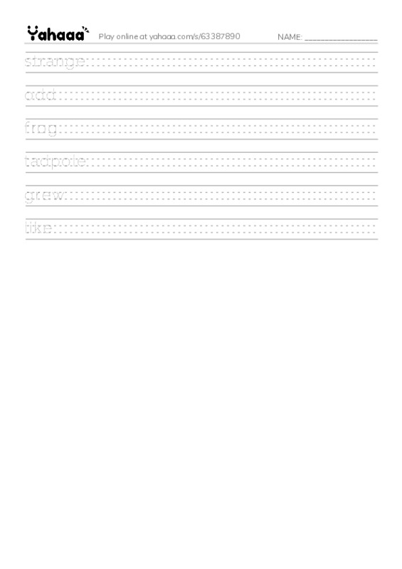 RAZ Vocabulary D: Tadpole Teasing PDF write between the lines worksheet
