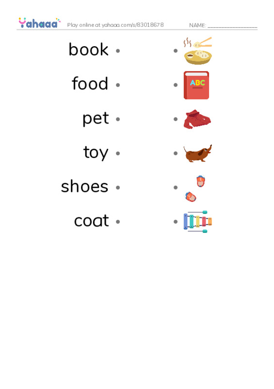 RAZ Vocabulary D: To the Store PDF link match words worksheet