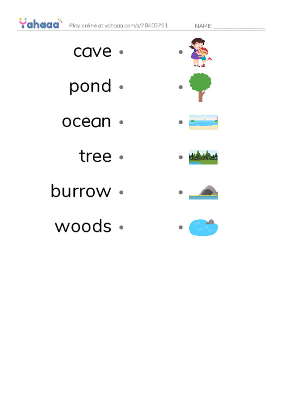 RAZ Vocabulary D: Where Animals Live PDF link match words worksheet
