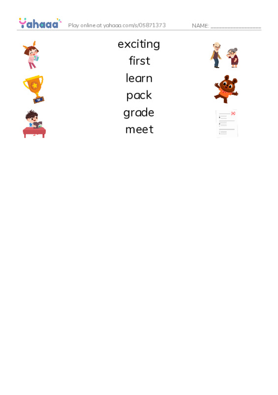 RAZ Vocabulary E: A Day of Firsts PDF three columns match words