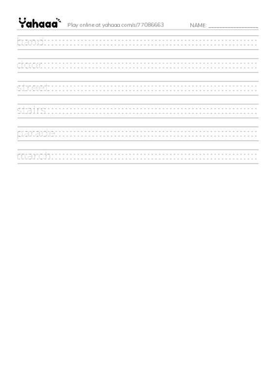 RAZ Vocabulary E: Maddy Loves to March PDF write between the lines worksheet