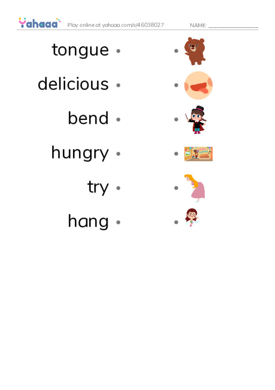 RAZ Vocabulary E: Whats for Dinner PDF link match words worksheet