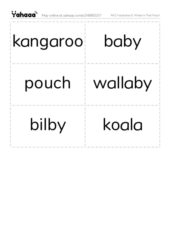 RAZ Vocabulary E: Whats In That Pouch PDF two columns flashcards