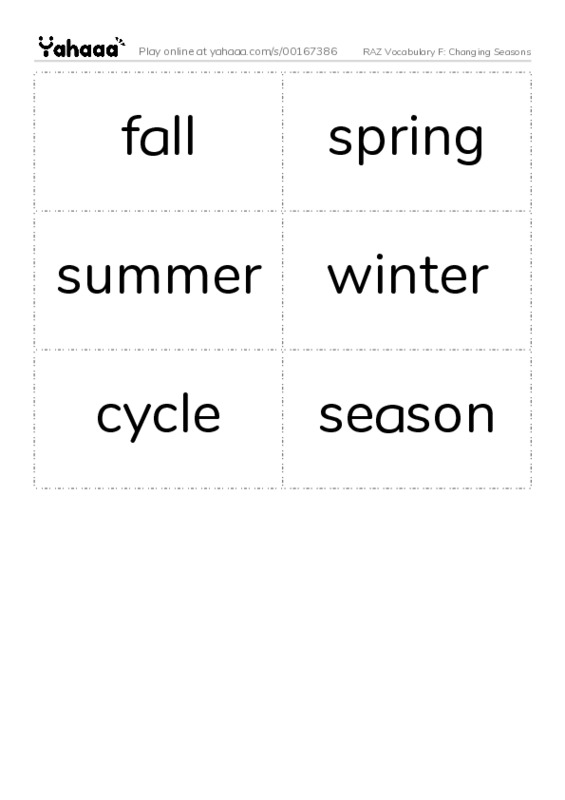 RAZ Vocabulary F: Changing Seasons PDF two columns flashcards