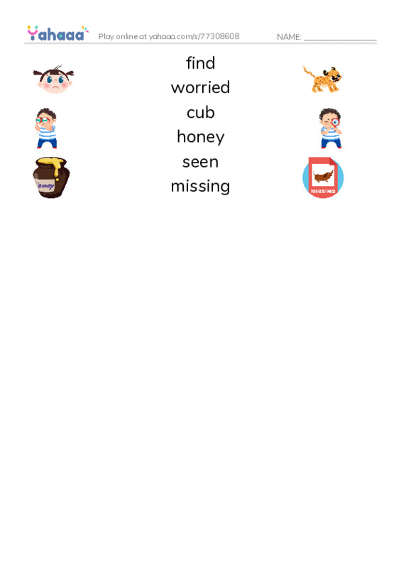 RAZ Vocabulary F: Where Is Cub PDF three columns match words