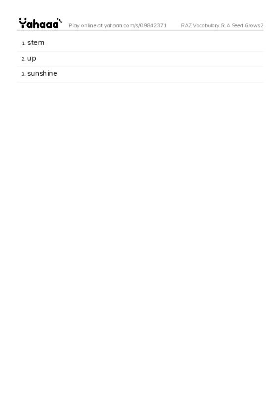RAZ Vocabulary G: A Seed Grows2 PDF words glossary