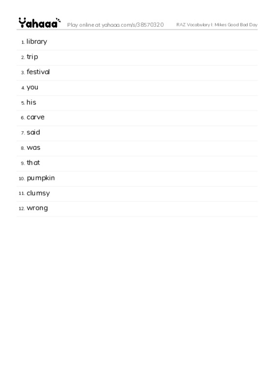 RAZ Vocabulary I: Mikes Good Bad Day PDF words glossary
